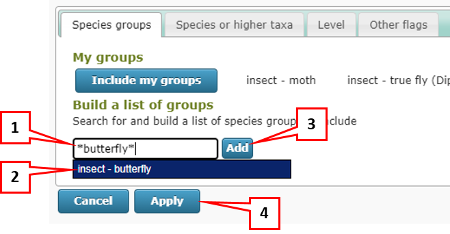 Filter to a species group