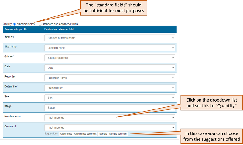 screenshot of field mapping page