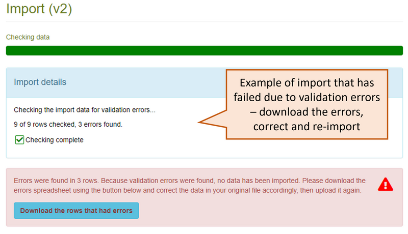 screenshot of report showing that some records failed validation