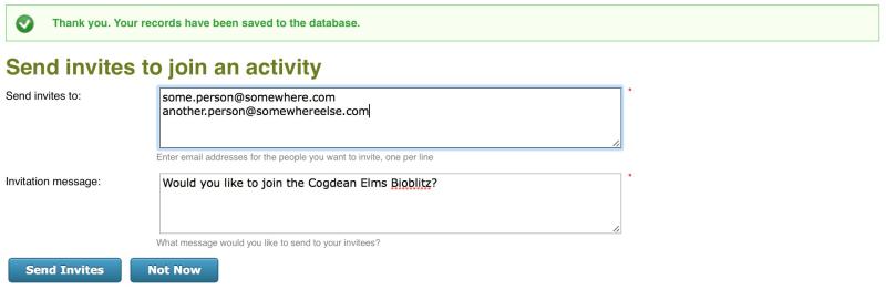 Sending invites to the bioblitz