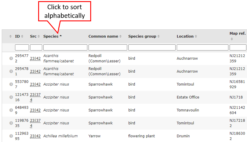 Sort grid from column heading