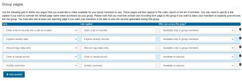 A table labelled "Group Pages", listing 5 pages provided by the activity (in 5 rows). The fifth row is labelled "Activity Summary".